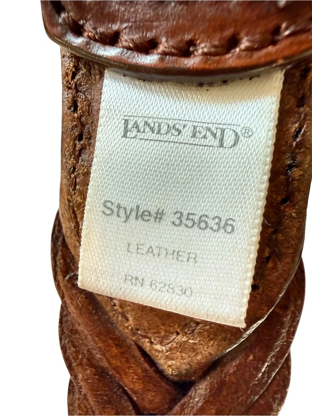 Classic Lands End Mens Braided Leather Belt Brown Mens Size 42 #506